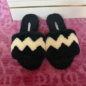 Aquazzura Black Shearling Slides